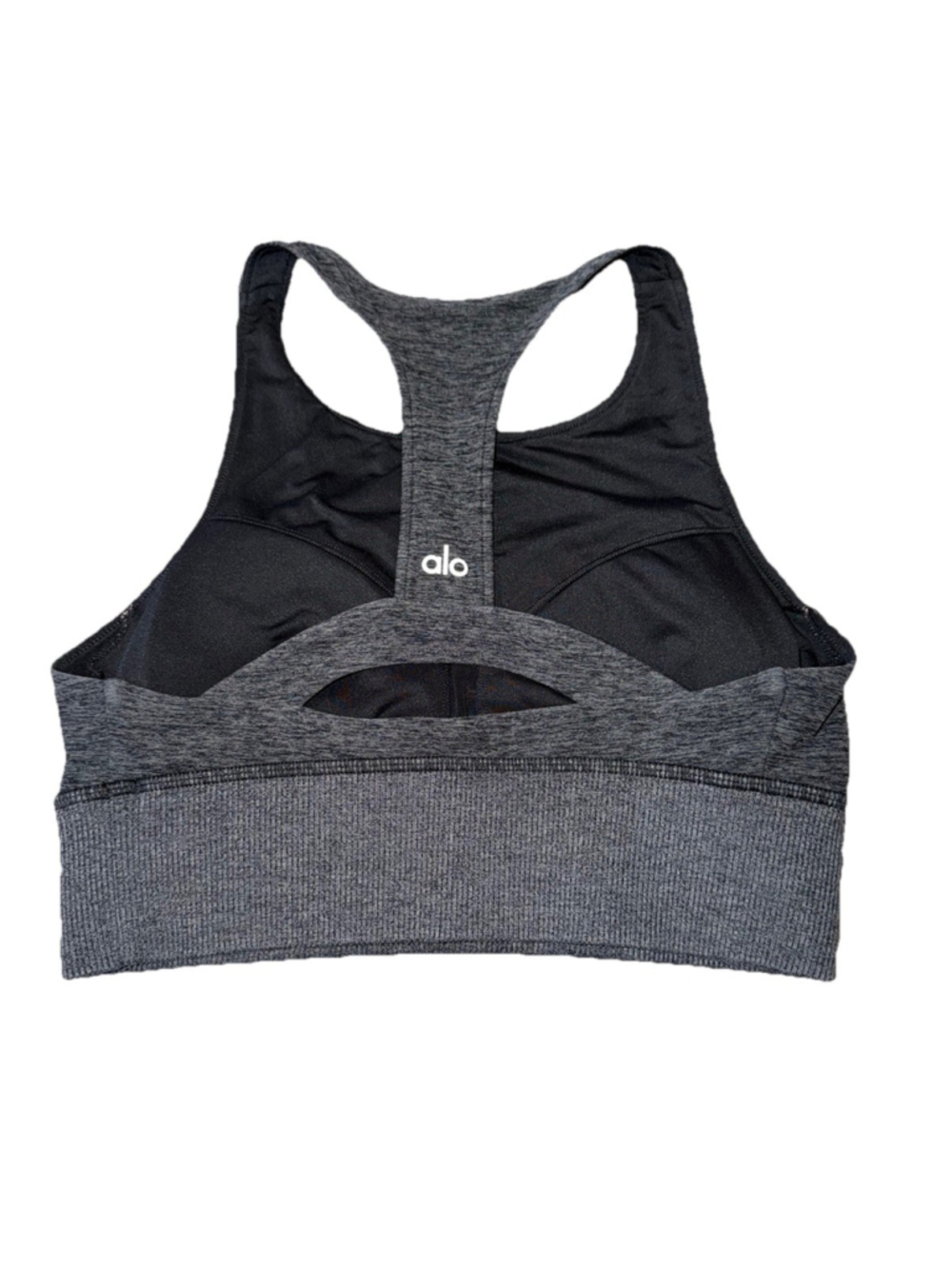 ALO YOGA SERENITY HIGH NECK SPORT BRA HEATHER GREY SZ SMALL
